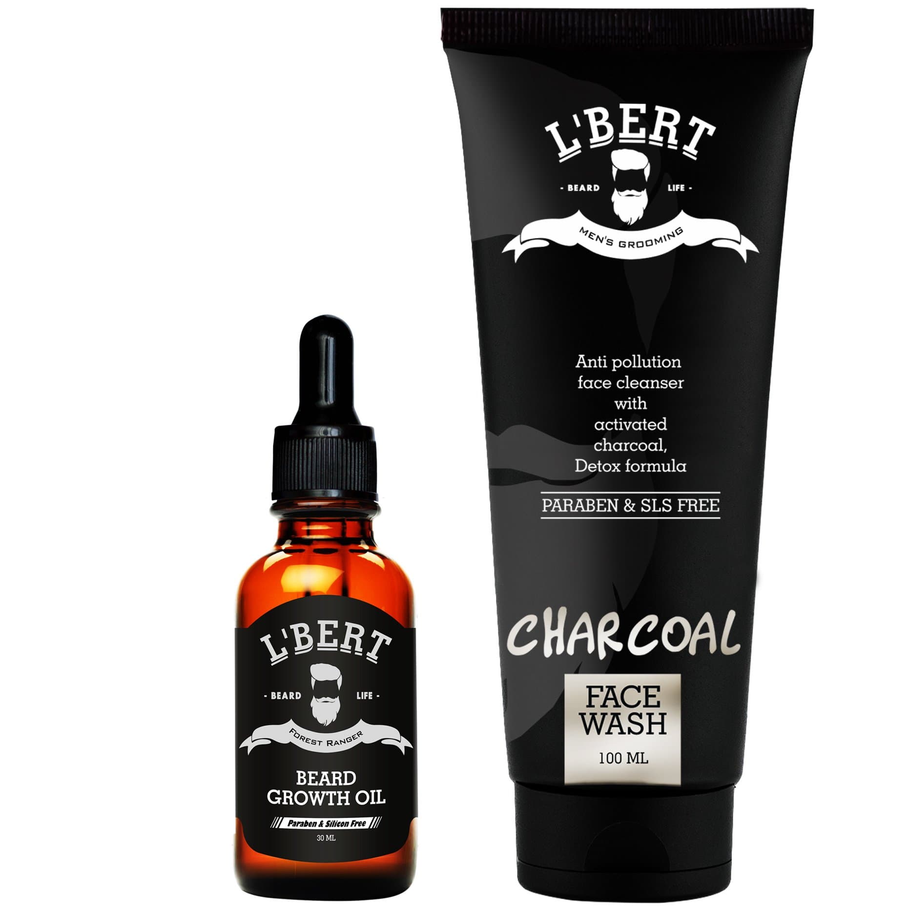 L'BERT Activated Charcoal Face Wash - 100 Ml With Beard Growth Oil For Men - 30 Ml, 130 ml (Pack of 2)