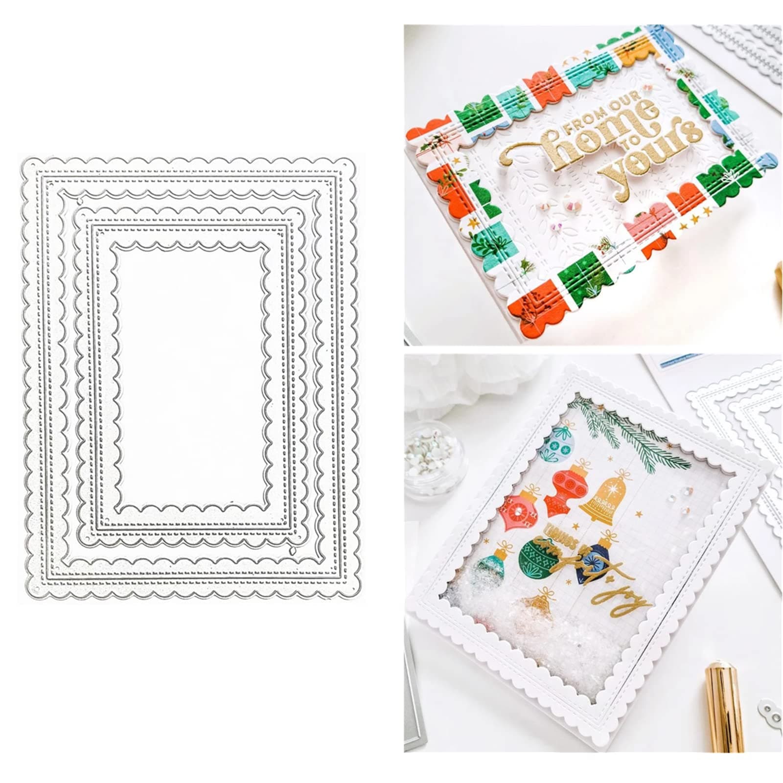 hinana Rectangle Frame Metal Die Cuts,Stitched Scalloped Nesting Tag Background Cutting Dies Cut Stencils for DIY Scrapbooking Photo Decorative Embossing Paper Card Making