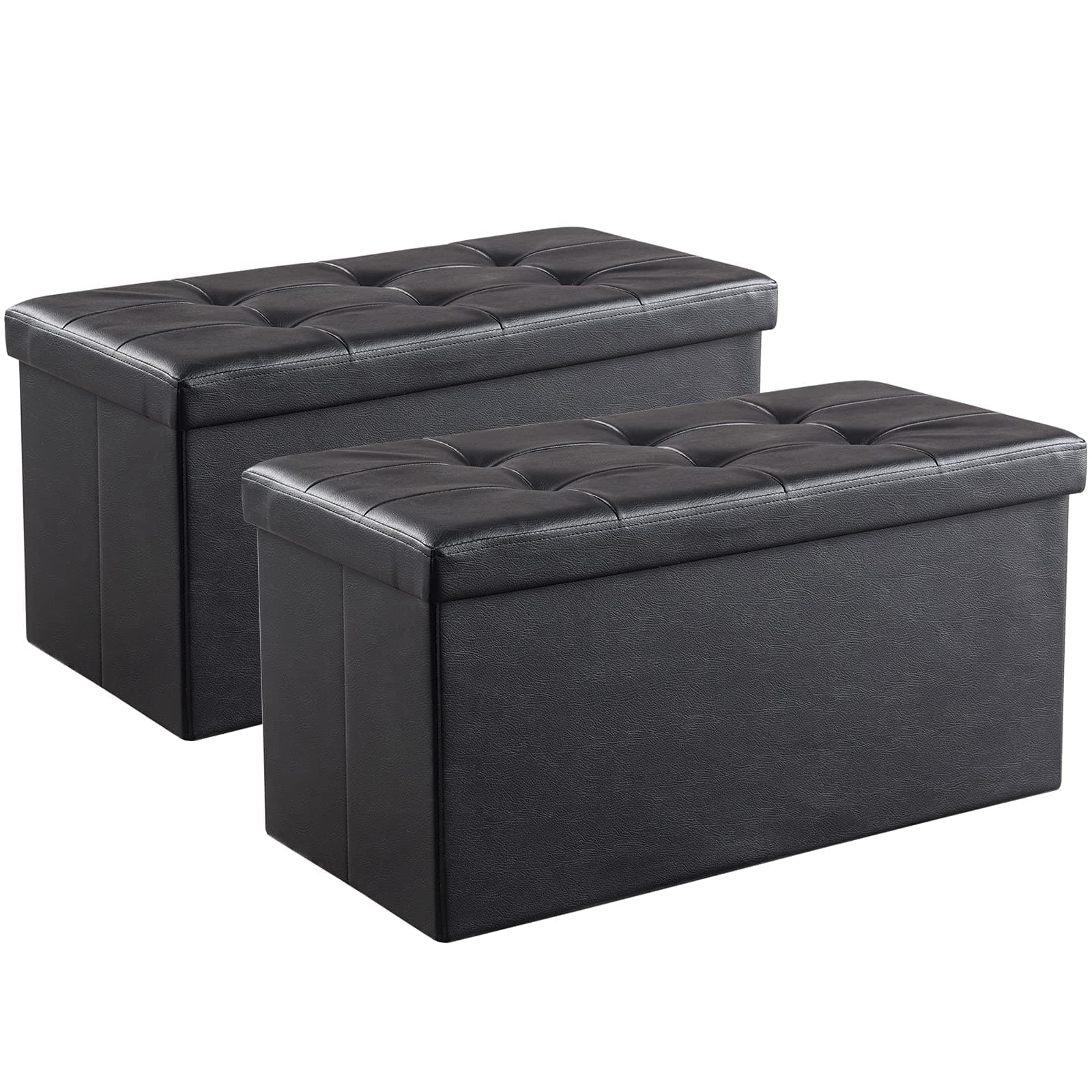 Cozy Castle Storage Ottoman Bench,Folding Ottoman, Ottoman with Storage, 400lbs, Black Leather
