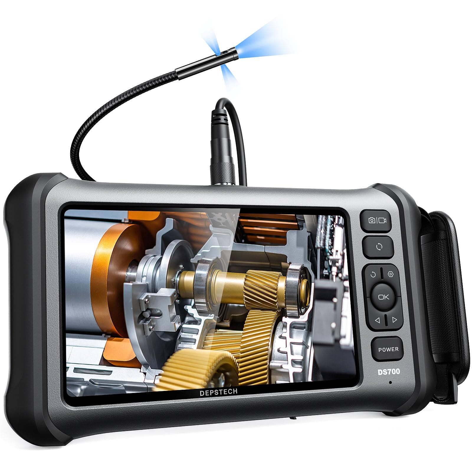 Endoscope, 7'' IPS Screen Borescope Camera with Light, Triple-Lens Inspection Camera with Sound Recording, 1080P HD 7.9 mm Snake Camera, 16.5ft Gooseneck Camera for Automotive Wall Pipe HVAC