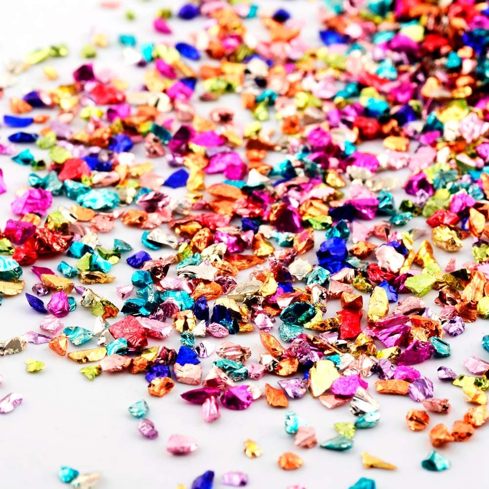 Crushed Glass Irregular Metallic Mini Chips Sprinkles Chunky Glitter Multicolor 100g 0.5-2.5mm for Nail Arts Craft DIY Vase Filler Epoxy Resin Mold Jewelry Making Decoration (Multicolor, 0.5-2.5mm)