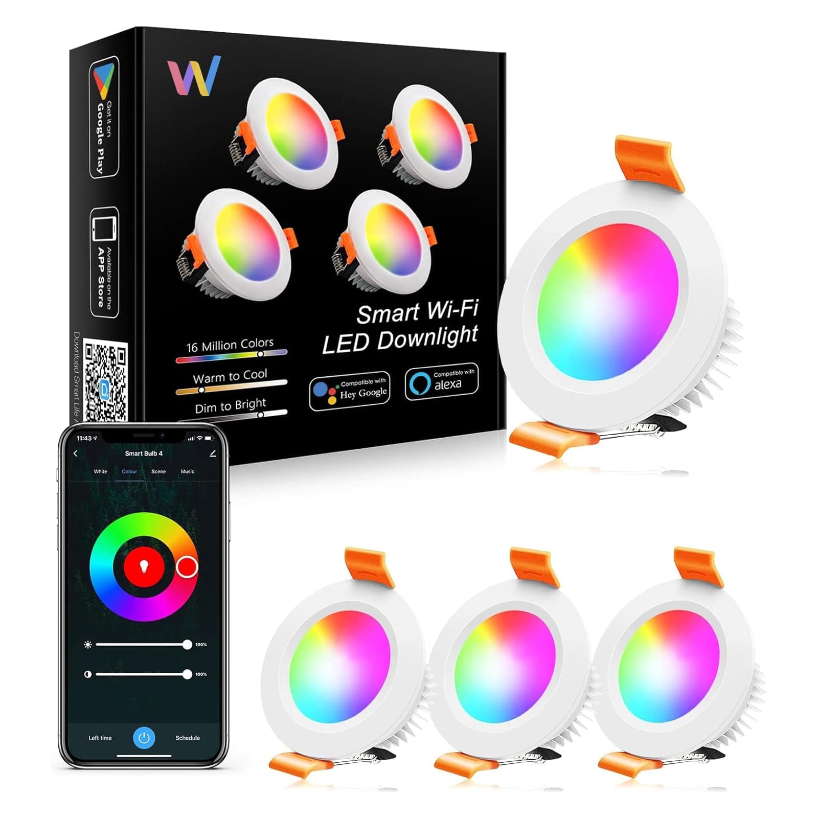 Smart WiFi LED Downlight, 2 Inch LED Recessed Lighting, 5W LED Ceiling Light Compatible with Alexa/Google Assistant, Dimmable RGB & 2700K-6500K, 120V with LED Driver (4 Pack)