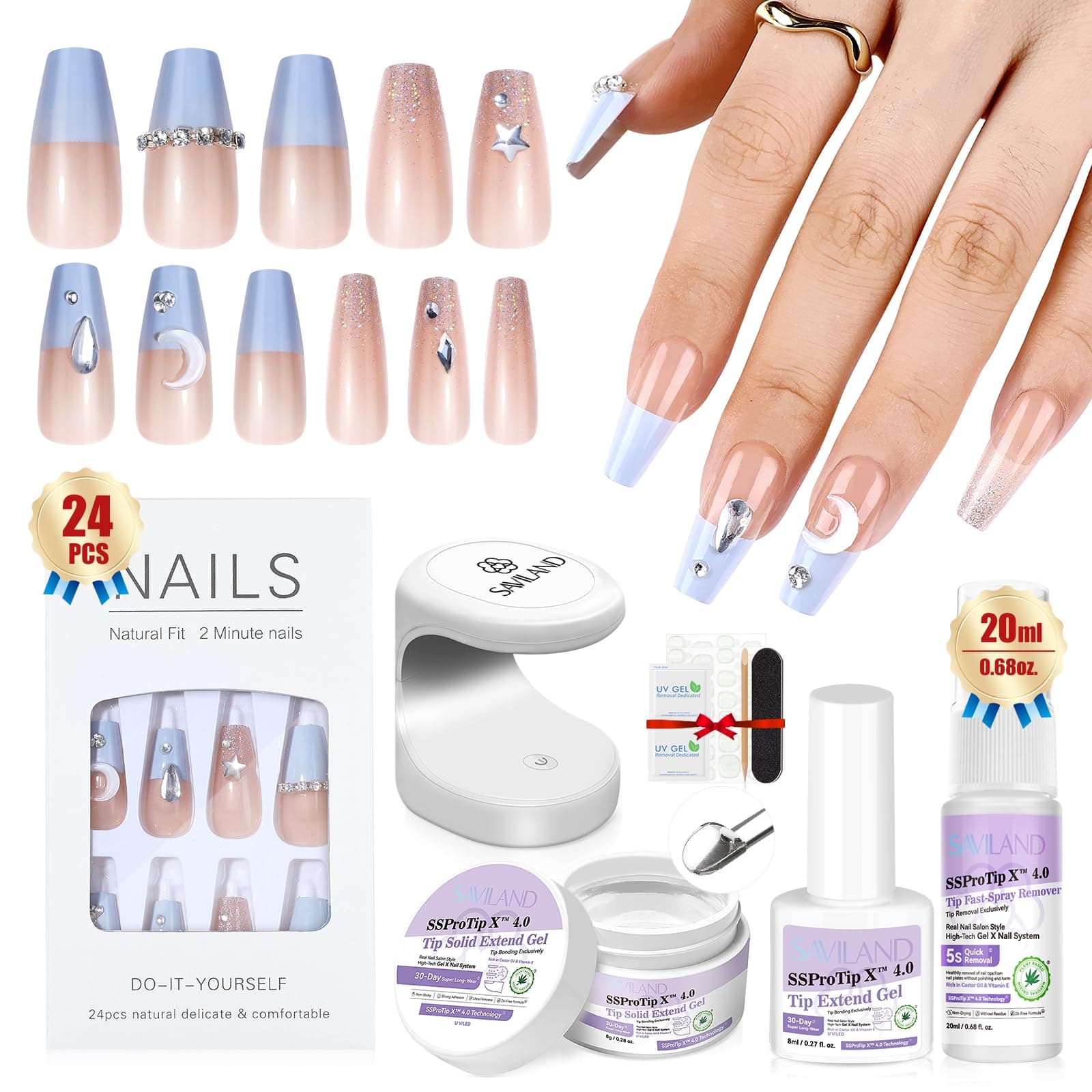 Sponsored Ad – SSProTip X 4.0 Moon & Star Press On Nails Starter Kit: Long-Wear 100% Acrylic Thick Tips Gels Nail Kit Fake False Nails Press Ons UV Cured GEL Nail Glue Fast & Easy Home Fingernail DIY