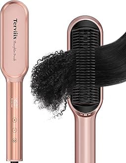 Terviiix Hair Straightener Brush Rose Gold - Ionic Anti-Frizz Hair Straightening Comb with MCH Heater, 13 Heat Settings, Fast Heating 20S, Dual Voltage, for Smooth & Shiny Hair