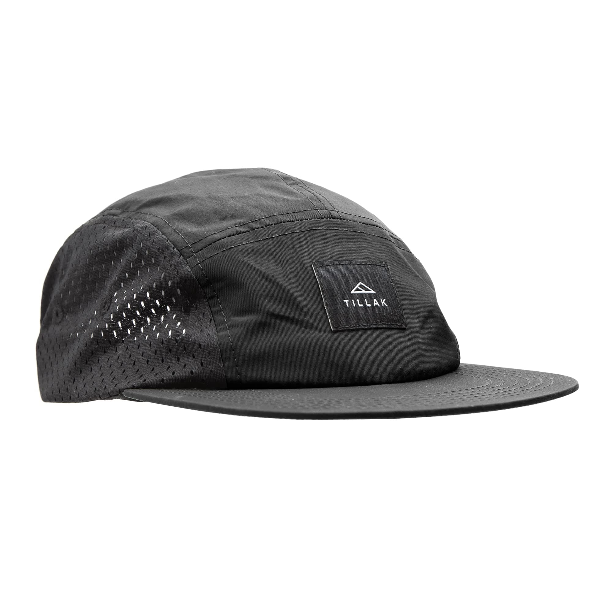 Tillak Wallowa Trail Hat, a Lightweight Nylon and Stretch Mesh 5 Panel Cap, Black - Stretch, One size