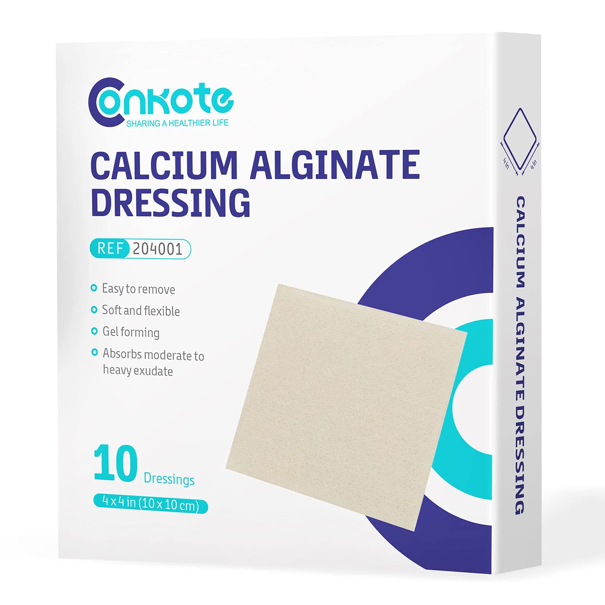 Calcium Alginate Wound Dressing Pads, 4” x 4” Pad Size, 10 Pack, Non-Stick Padding, Sterile, Highly Absorbent & Comfortable