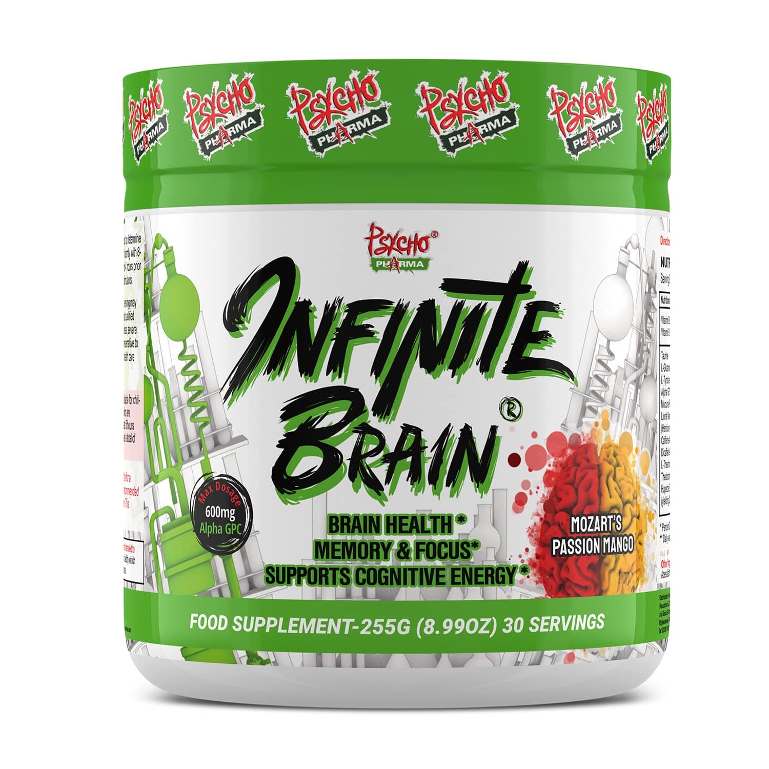 Psycho Pharma Infinite Brain - Get in The Zone with Ingredients to Promote Focus, Brain Power and an Enhanced Sense of Well-Being (Mozart's Passion Mango, 30 Serving)