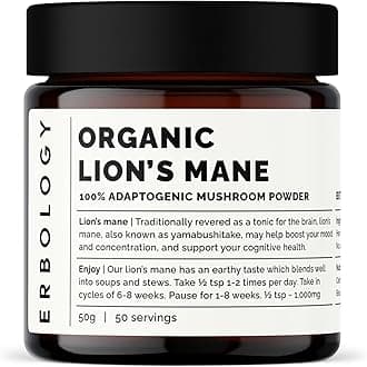 Organic Lion's Mane Powder 50g - 32% Beta-glucans - Hericium - No Added Starch - Non-GMO - 100% Adaptogenic Mushroom Made in Europe