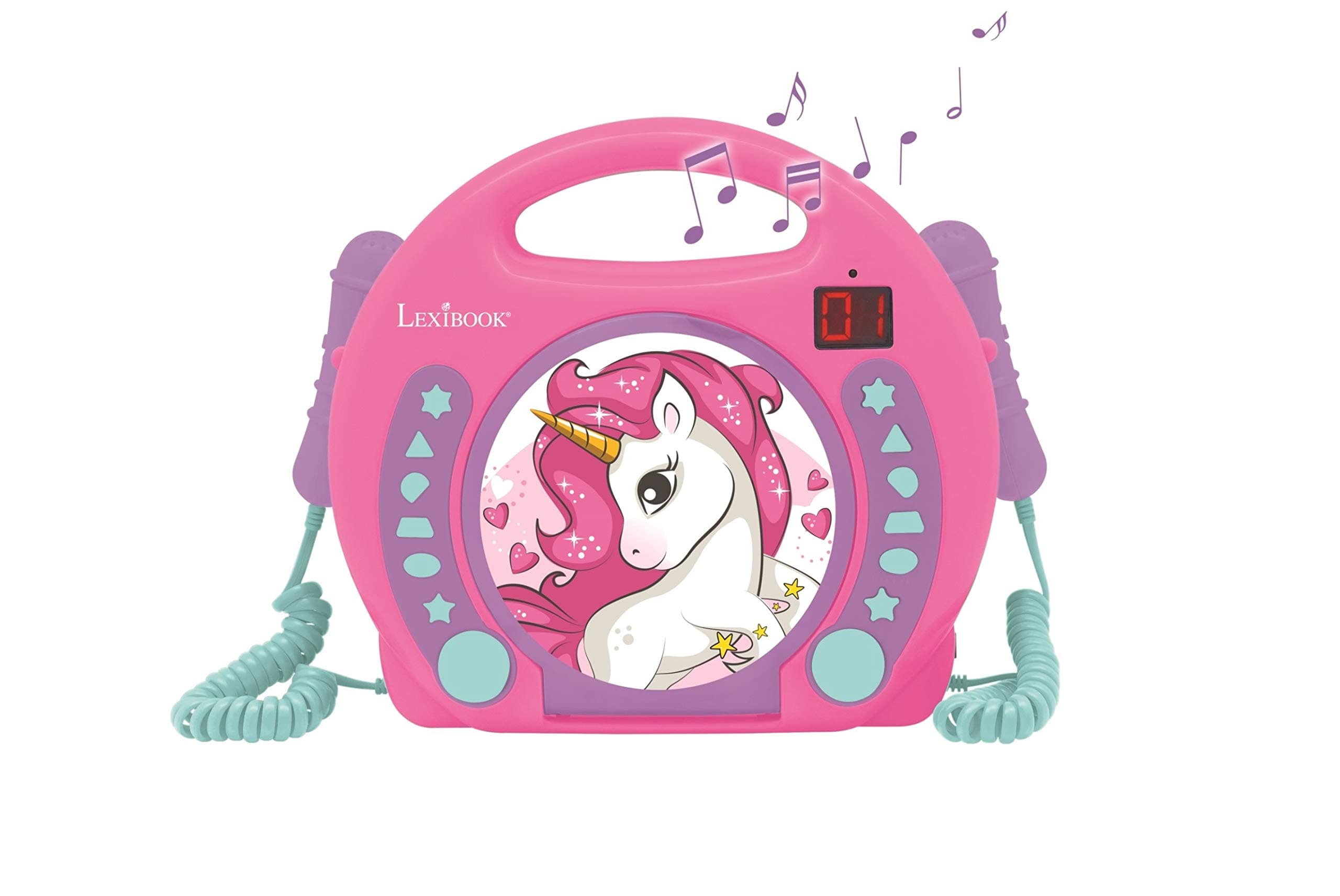 Unicorn - CD Player with mics, Programming Function, Headphones Jack, for Kids, with Power Supply or Batteries, Pink/Purple, RCDK100UNI