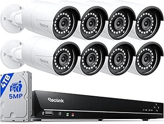 REOLINK 16CH 5MP Home Security Camera System, 8pcs Wired Outdoor PoE IP Cameras with Person/Vehicle/Pet Detection, 8MP 16CH NVR with 4TB HDD for 24-7 Recording, RLK16-410B8-5MP