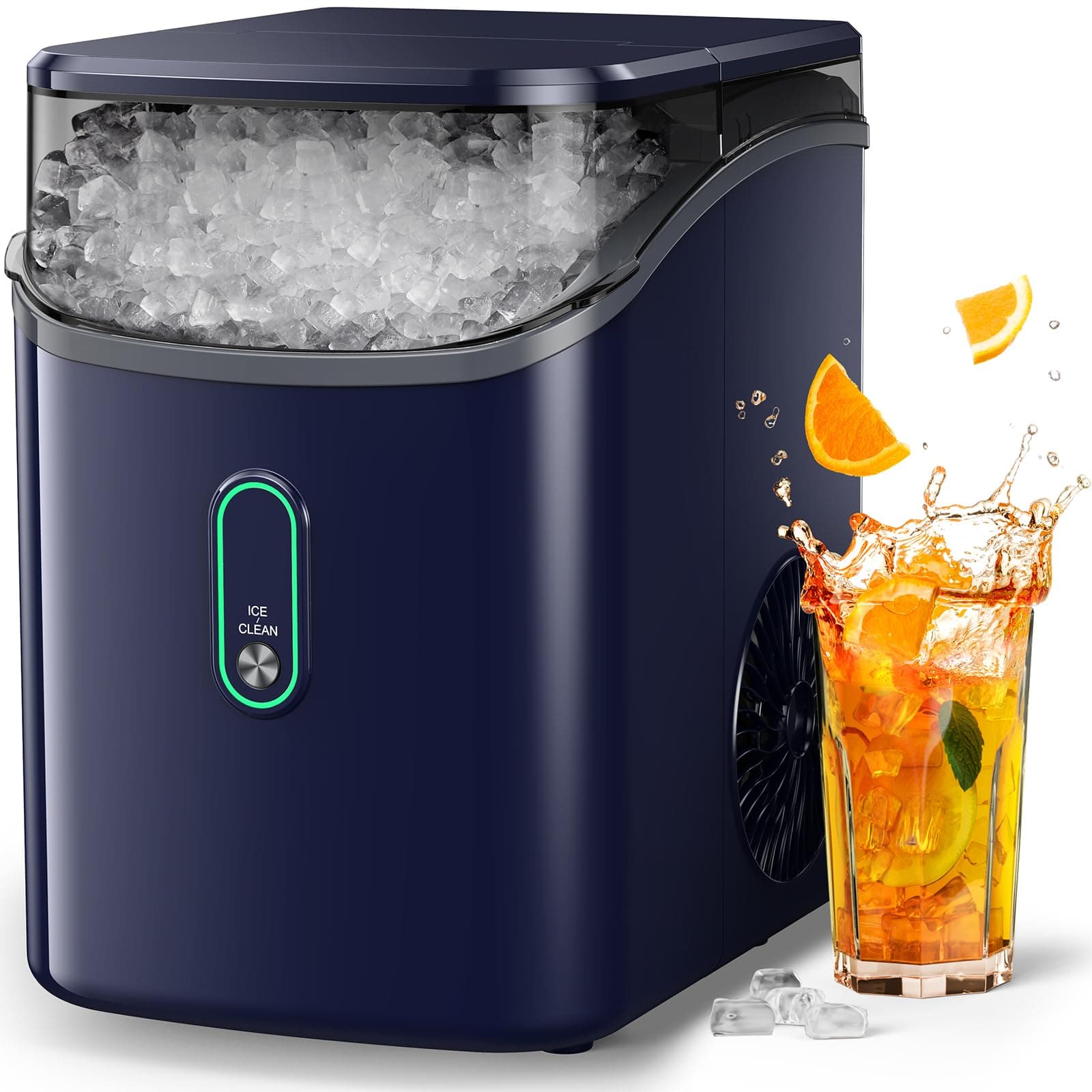 Nugget Ice Maker Countertop, Pebble Ice Maker with Crushed Ice, One-Click Operation Ice Machine with Self-Cleaning, 33lbs/24H for Home, Kitchen, Office, Blue