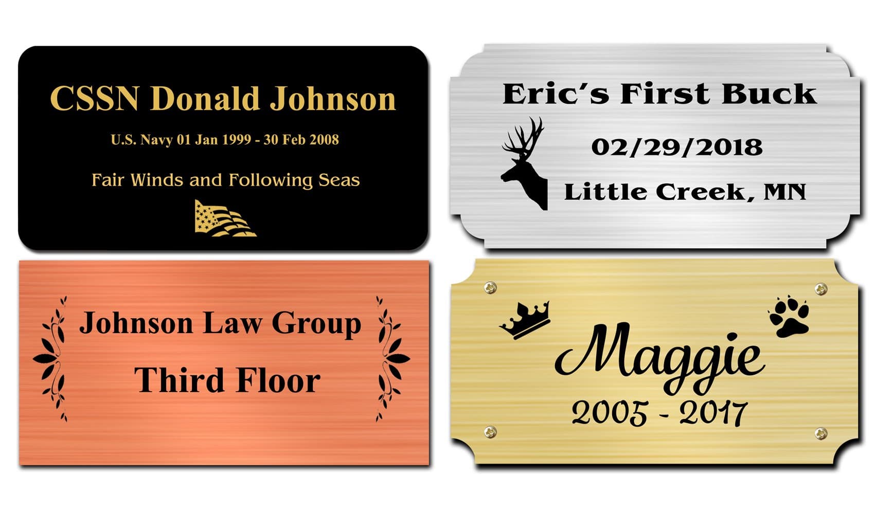 1" H x 2" W, Solid Satin Brass Name Plate, Personalized Custom Laser Engraved Nameplate Label Art Tag for Frames Notched Square or Round Corners, Made in USA (2" Wide)