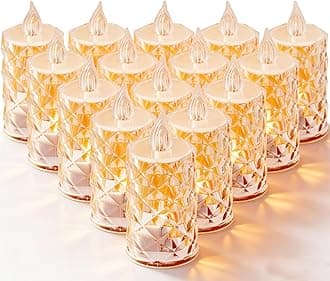 12 Pack Flameless Candles, Battery Operated with 200+ Hour Runtime, Realistic Crystal Type LED Lights for Dining Table, Valentine‘s Day, Halloween, Christmas Home Decor