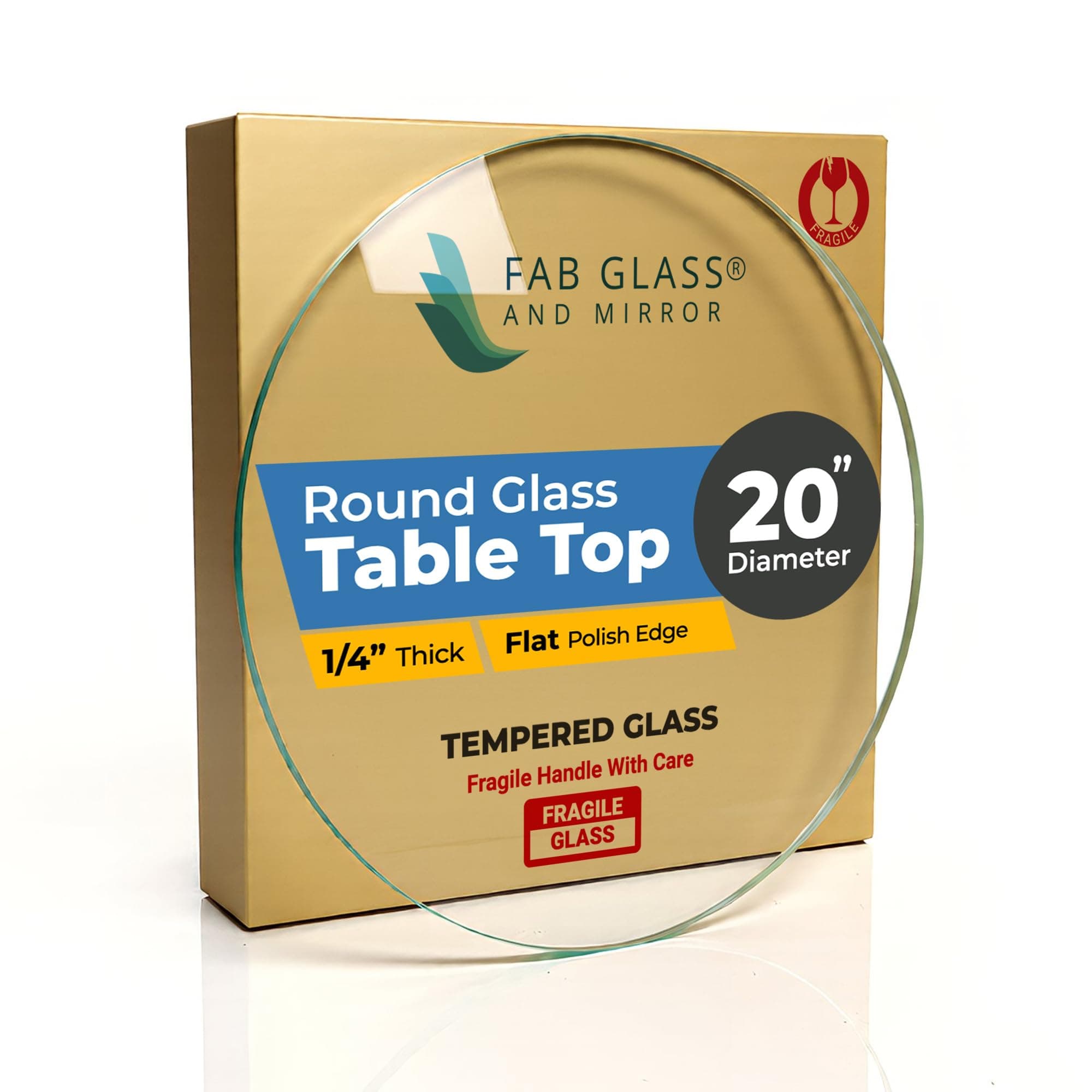 20" Inch Round 1/4" Inch Thick, Flat Polished Edge, Tempered Glass Table Top