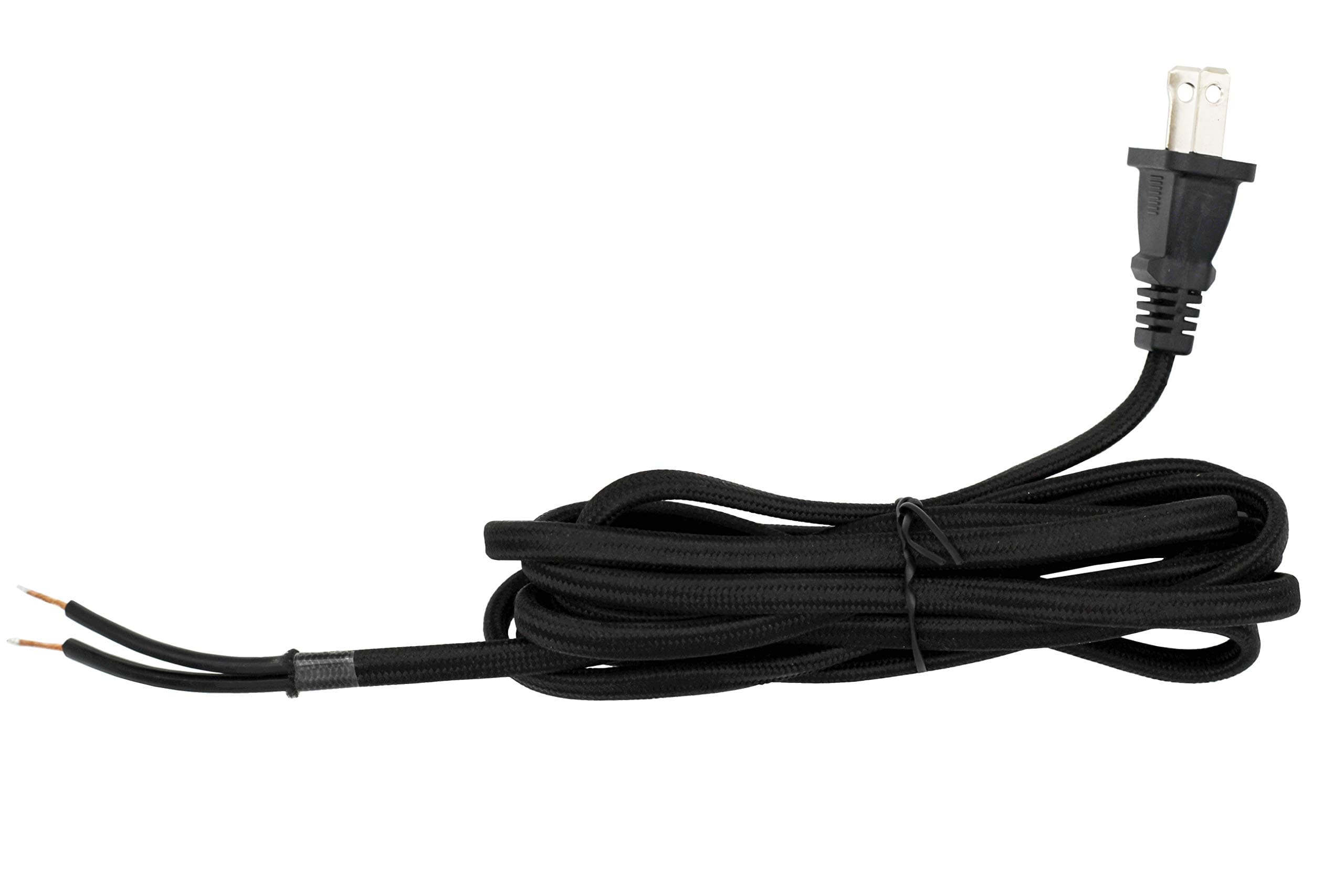 Creative Hobbies Rayon Cloth Covered Electric Lamp Cord with End Plug, Stripped Ends Ready for Wiring -8 Foot, SPT-2 UL Listed (Black)