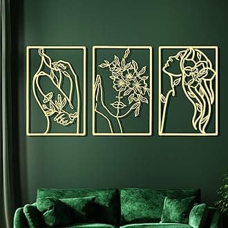CHENGU 3 Pieces Gold Wall Decor Minimalist Wall Art Metal Line Wall Art Wall Decor for Bedroom Single Line Female for Kitchen Bathroom Living Room(Flower)