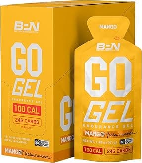 BARE PERFORMANCE NUTRITIONBPN Go Gel Endurance, 24g of Carbohydrates & 100 Calories per Pack, Vegan + Gluten Free Running Gel, 10 Single-Serving Packs, Mango