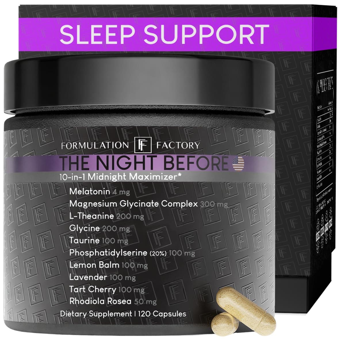 The Night Before 10-in-1 Sleep Support | Melatonin 4mg, Magnesium Glycinate 300mg, L-Theanine, Glycine & More | Supports Relaxation, Calm & Recovery (120 Capsules 2 Month Supply)