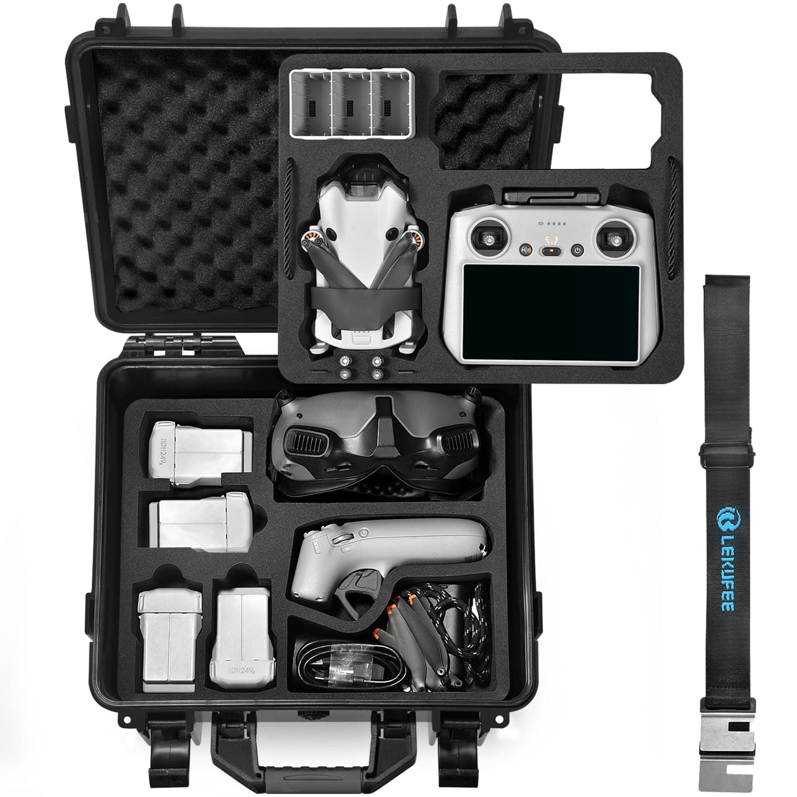 LEKUFEE Portable Waterproof Hard Case for DJI Mini 4 Pro/3 Pro/3 Drone, RC 2/RC N3/N2, Goggles 2/3/Integra, RC Motion 2/3 and Accessories(Case Only)