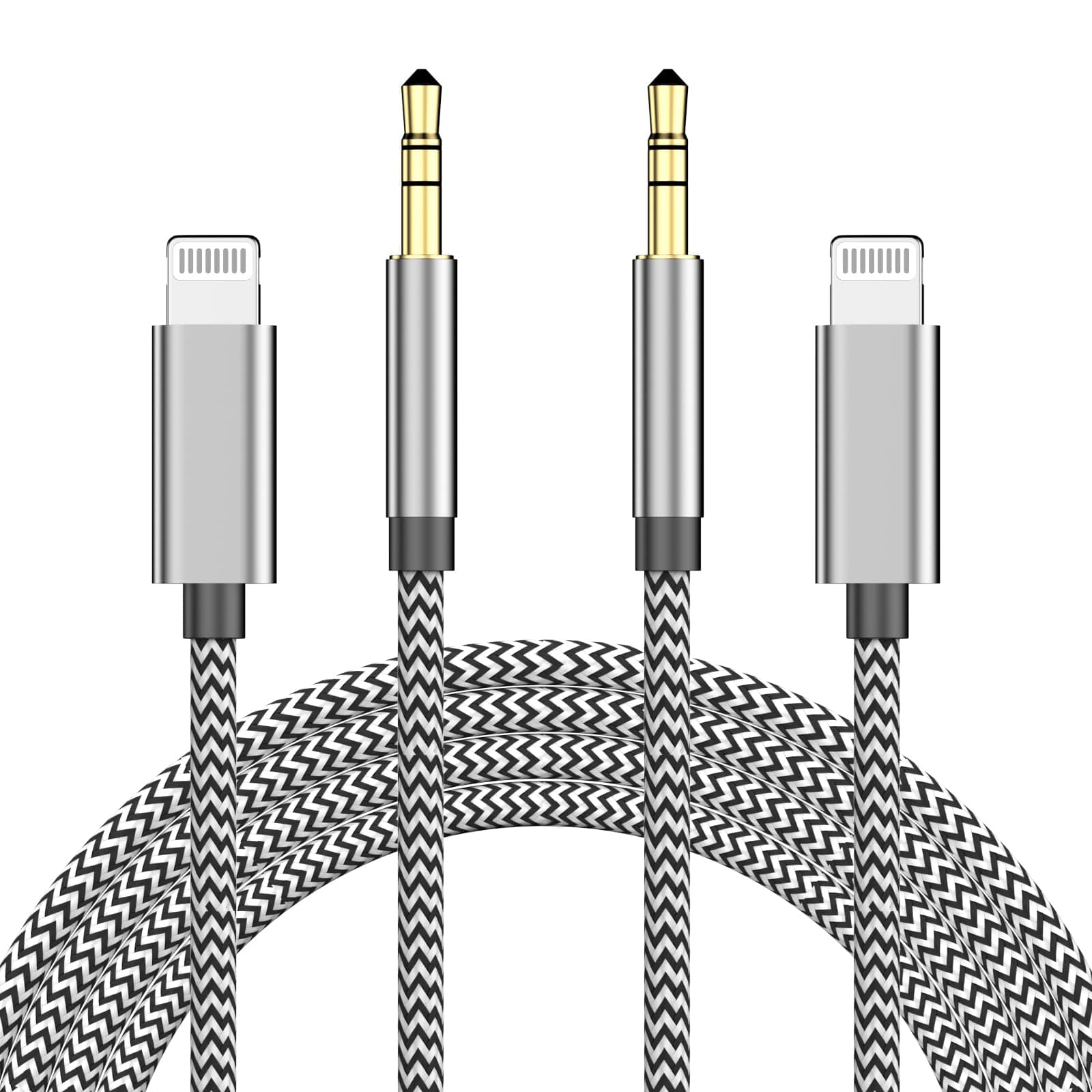 [Apple MFi Certified] Aux Cord for iPhone, 2 Pack Lightning to 3.5 mm Aux Audio Cable Cord Compatible for iPhone 14 13 12 11 Pro Max XS XR X 8 7 6 to Car Home Stereo/Speaker/Headphone, 3.3FT Silver