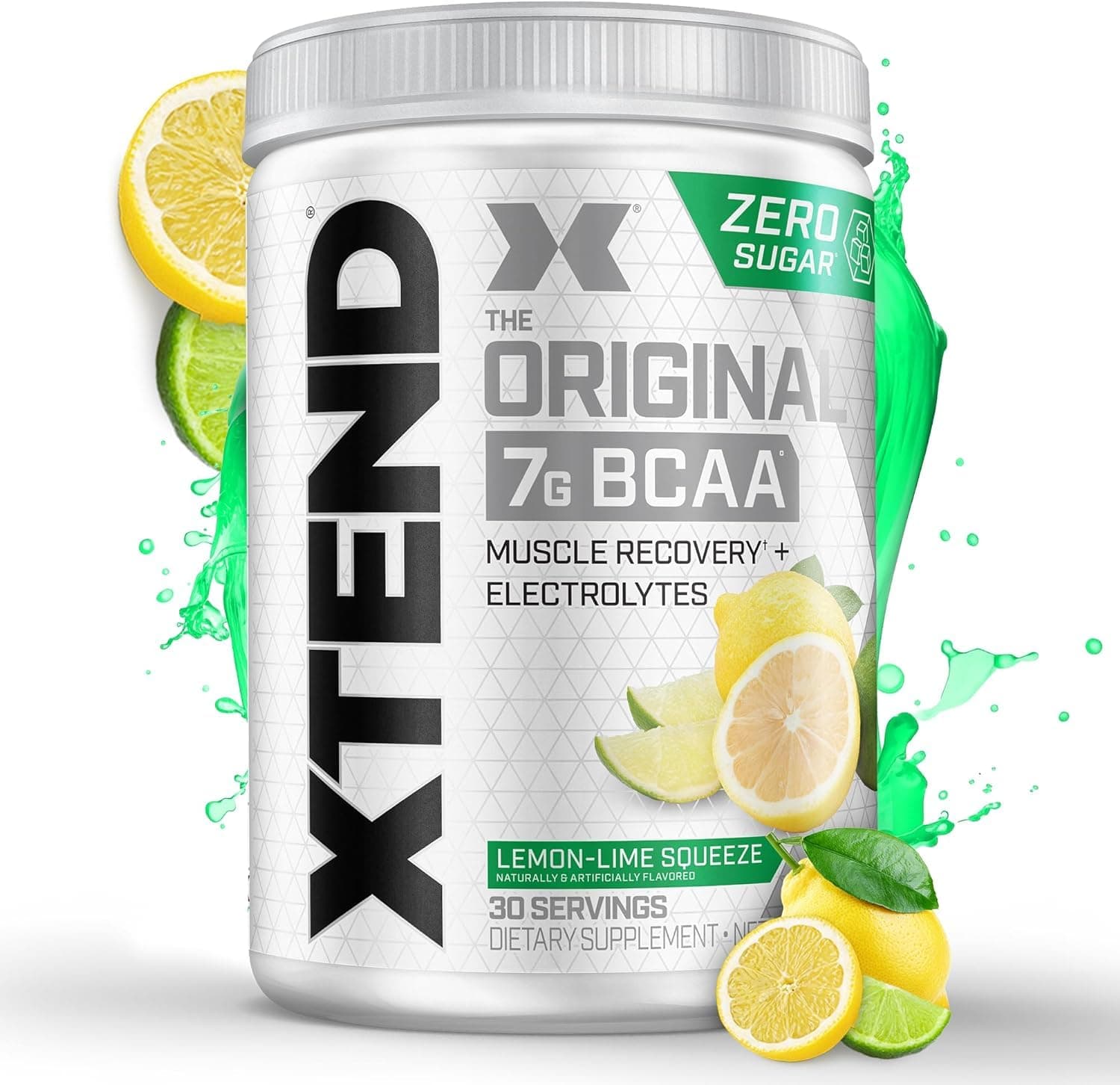 XTEND Original BCAA Powder Lemon Lime Squeeze - ZERO CALORIE, ZERO CARB, ZERO SUGAR - Post Workout Muscle Recovery Drink with Amino Acids - 7g BCAAs for Men & Women - 30 Servings (Packaging May Vary)