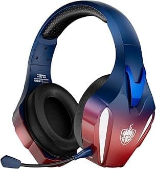 PHOINIKAS Wireless Gaming Headset for PS4 PS5 PC Switch, Wireless Gaming Over Ear Headphones with Detachable Noise Canceling Mic, 7.1 Stereo Sound, Only 3.5mm Wired Mode for XboxSeires -Dazzle Blue