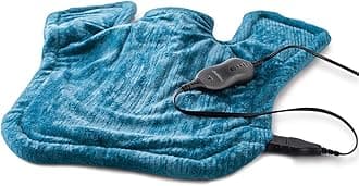 Sunbeam XL Renue Contoured Heating Pad, 25" x 25", For Neck & Shoulder Pain Relief with Auto Shut Off, Moist Heating Option, Machine-Washable, Lakeshore Blue