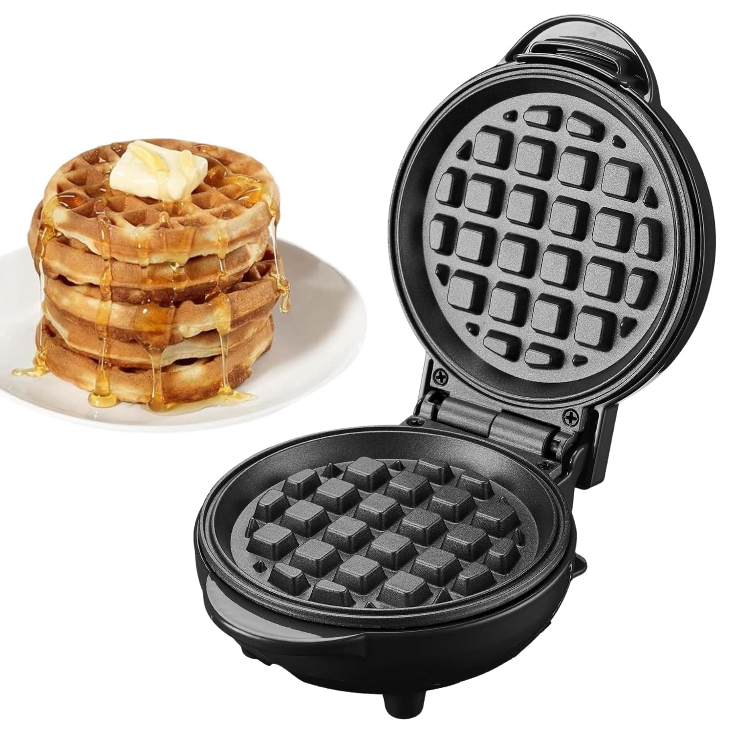 OVENTE Mini Waffle Maker Machine, 4-Inch Chaffle Mold with Non-Stick Surface, 550W Quick Heat-Up and Overheat Protection, Perfect for Breakfast, Dessert, Sandwich, Hash Brown or Snacks, Black WM215B