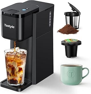Tastyle Mini Hot and Iced Coffee Maker Single Serve, for K Cup and Ground, 6 to 14 Oz Brew Sizes, with Recipe Book, for Home, Travel, RV, Office and Dorm, Classic Black (2.0 Version)