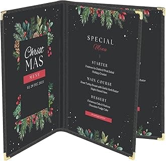 Flexzion Menu Covers 8.5 x 11 Inch - Book Style Menu Holders for Restaurant, Hotel, Cafe, Bar & Pubs - Transparent Clear Menu Covers with 3 Page 6 View, (30 Packs) Menu Folders with Gold Metal Corner