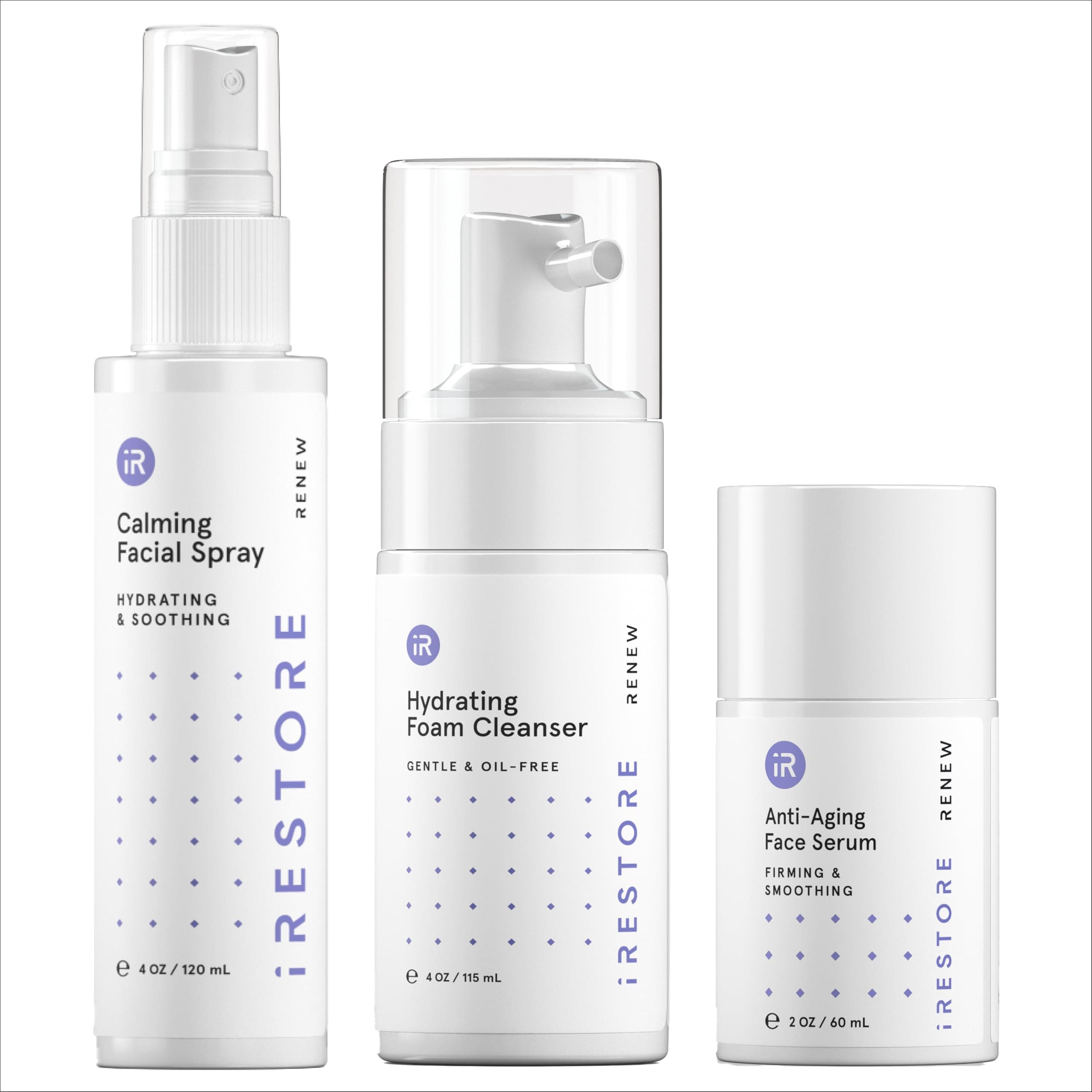 iRESTORE 3-Step Skincare Set Red Light Therapy Essentials Kit, Renew Trio Includes Hydrating Cleanser + Facial Spray + Anti-Aging Face Serum Works Best with iRESTORE Red Light Therapy Mask