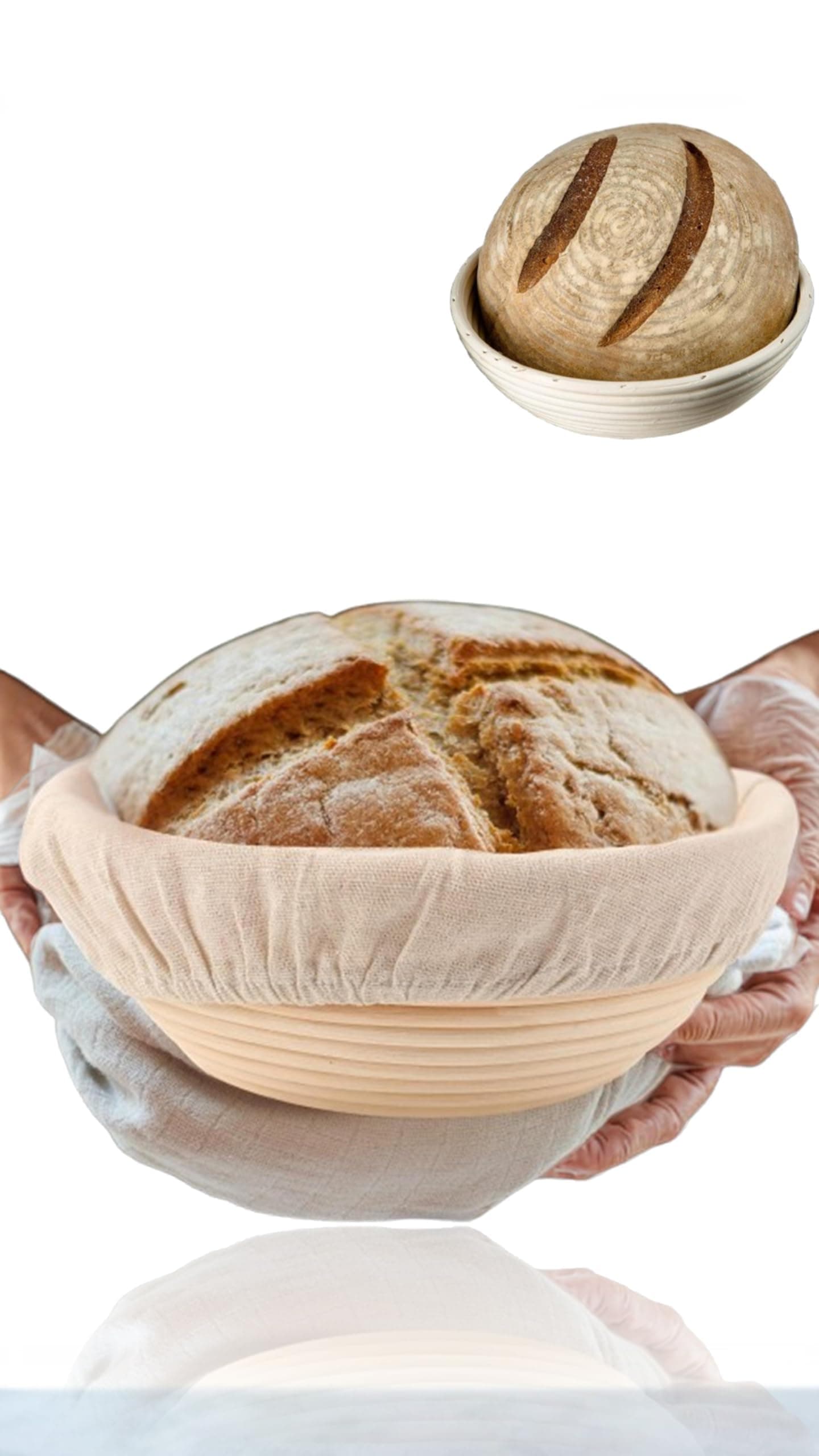 Sweet seven 1 Pcs Complete Banneton Bread Proofing Basket Set, 9-inch Round Rattan Bowl with Liner Baking Supplies for Artisan Sourdough Bread Making