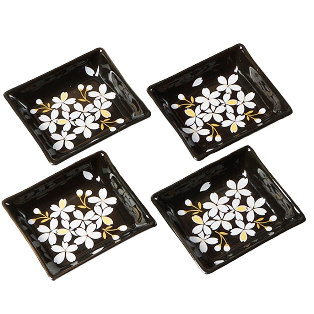 Cinf Japanese Cherry Blossom 4 inch Rectangular Salad Plates Set of 4, Hand-painted Ceramic, Traditional Japanese Style, Floral Pattern, Dishwasher Safe
