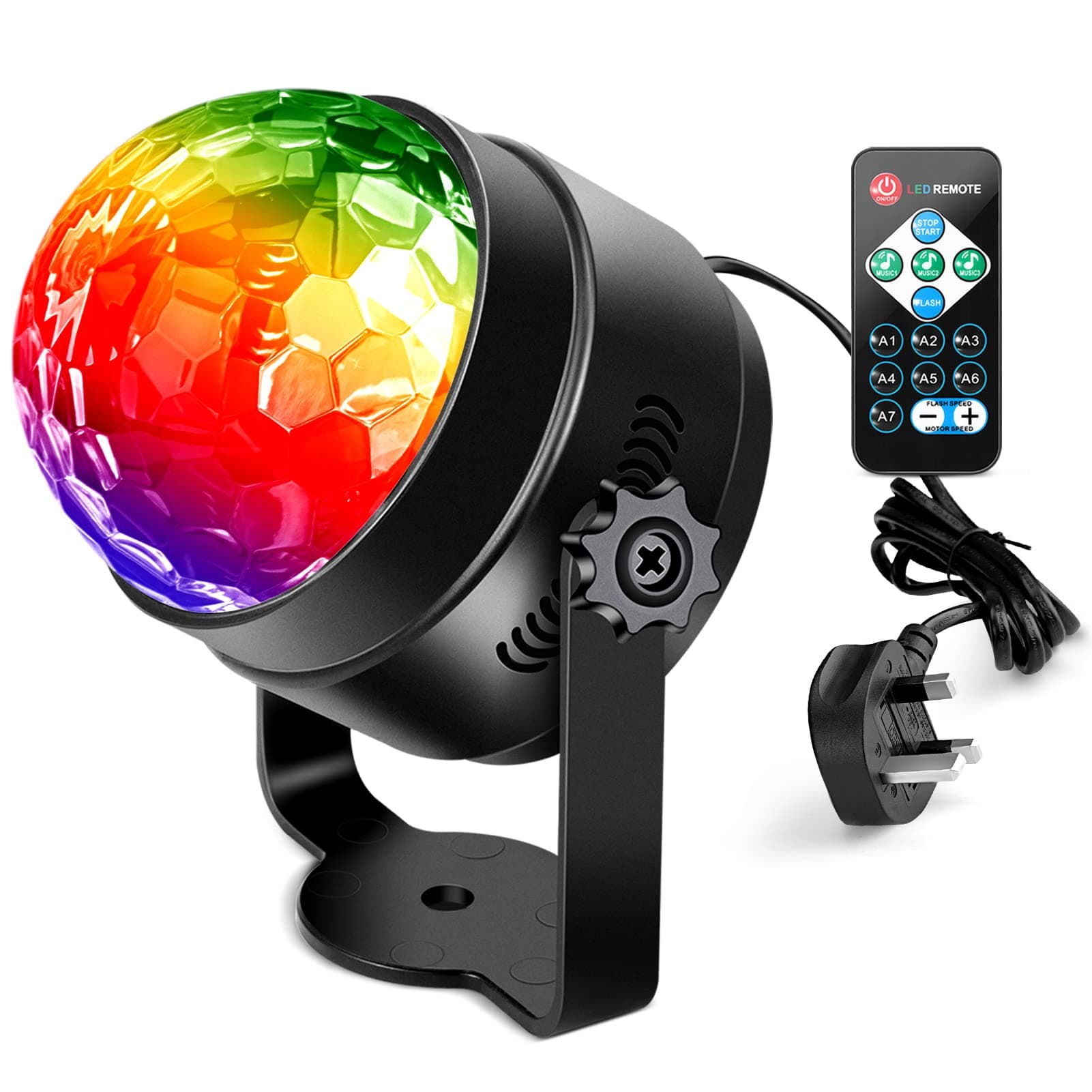 Litake Disco Ball, Remote Control DJ Lights 3W 7 Colours Strobe Light Sound Activated Party Lights For Xmas Party Pub Wedding Club Show, 1 pack