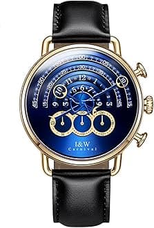 Luxury Men's Big Dial Chronograph Sapphire Glass Waterproof Quartz Black Leather Gold Watches