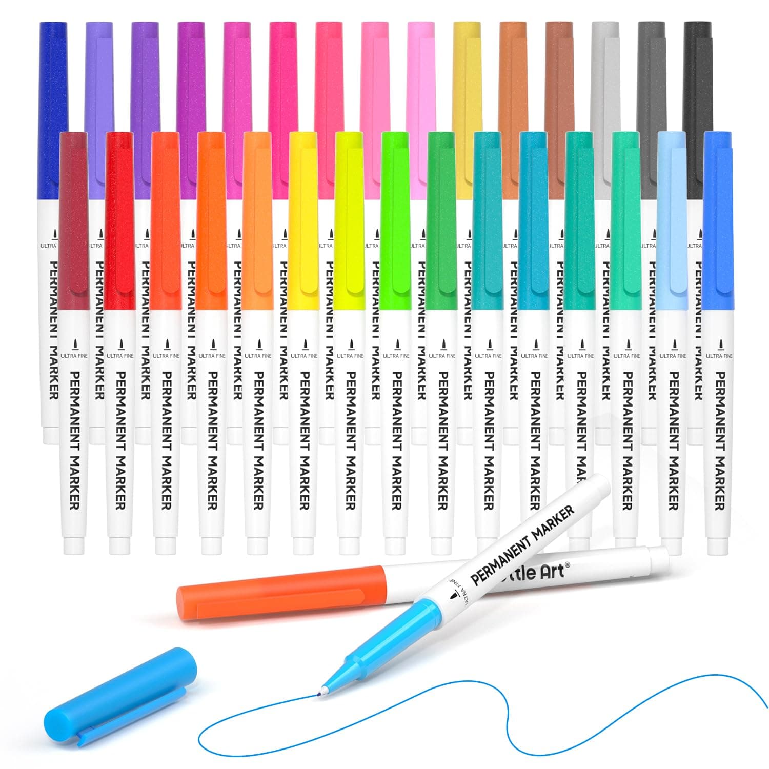 Permanent Marker, 30 Colours Ultra Fine Tip Permanent Marker Pens, Assorted Colours, Works on Plastic, Wood, Stone, Metal and Glass for Kids Adult Coloring Doodling Marking