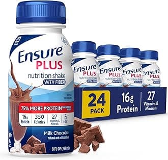 Ensure Plus Milk Chocolate Nutrition Shake with Fiber | Meal Replacement Shake | Ready to Drink | 16g Protein and 27 Vitamins and Minerals | 8 fl oz - 24 Pack