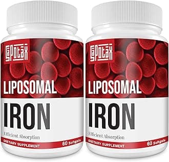 Liposomal Fe Iron Supplement for Women, 65 mg Iron Supplement with Folic Acid & Vitamin B12 for Men, Daily Blood & Energy Support for Adults Iron Deficiency 60 Softgels (2 Bottle)