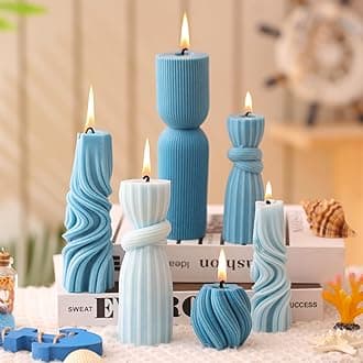 Blue Ribbed Candle