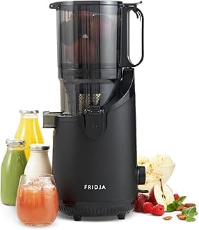 Fridja f2500 Self-Feeding Juicer Machine - Premium Whole Fruit Masticating Slow Juicer - 135mm Feeding Chute, 250W - Cold Press Juice & Nut Milk Extraction - Full-Size - Matte Black [Energy Class A++]