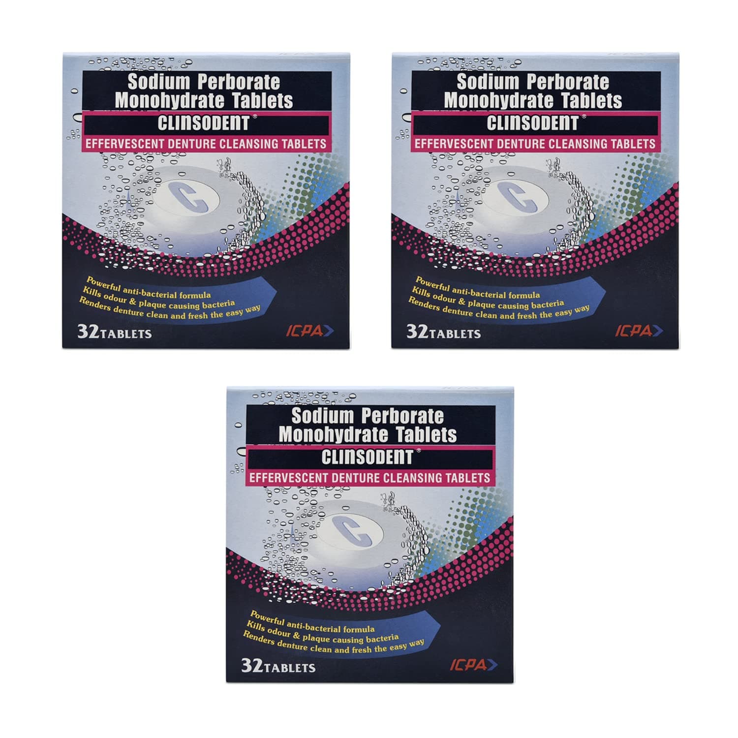 Clinsodent Denture Cleansing Tablets (Pack of 3)