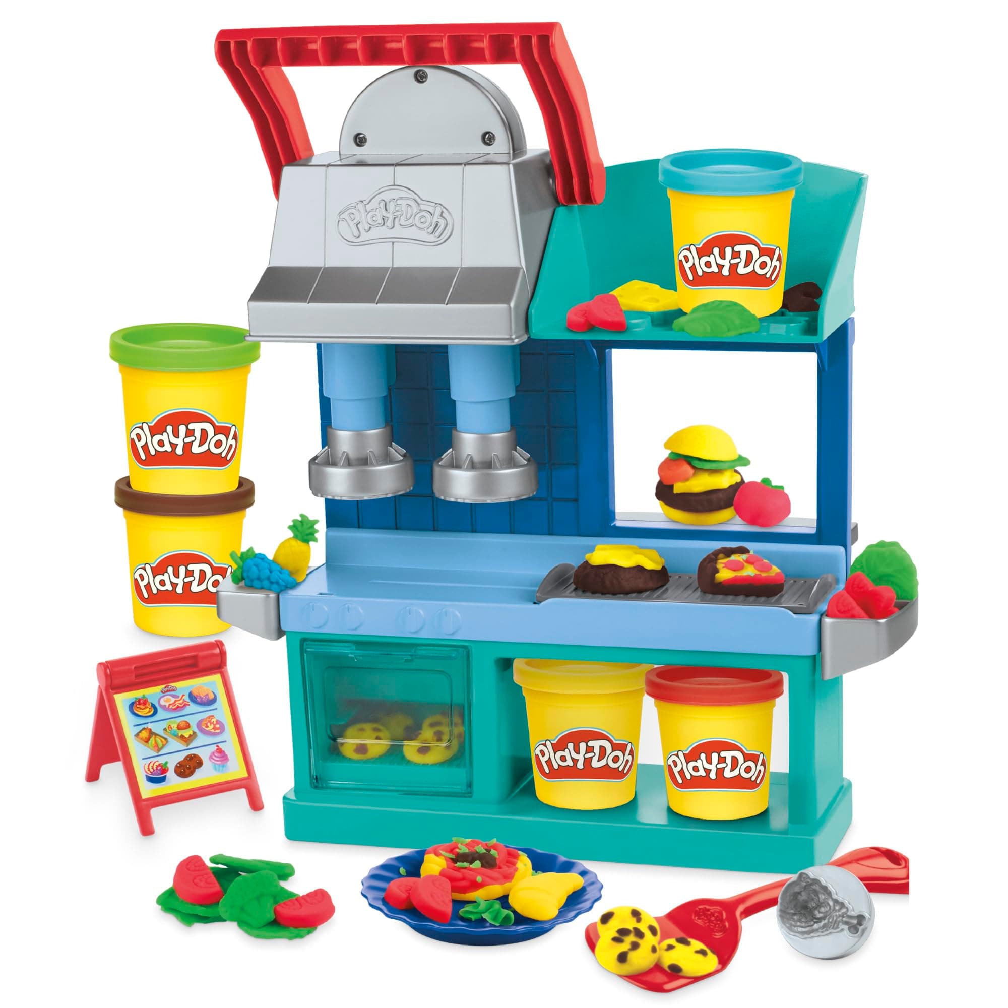 Kitchen Creations Busy Chef's Restaurant Playset, 2-Sided Kitchen Playset, Sets for Girls and Boys