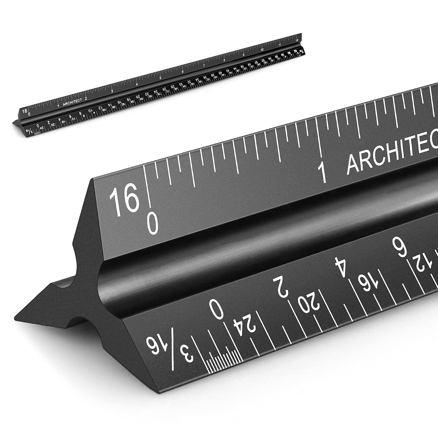 Architectural Ruler, 12" Aluminum Triangular Scale, Black - Ideal for Architects, Draftsmen, Students, and Engineers