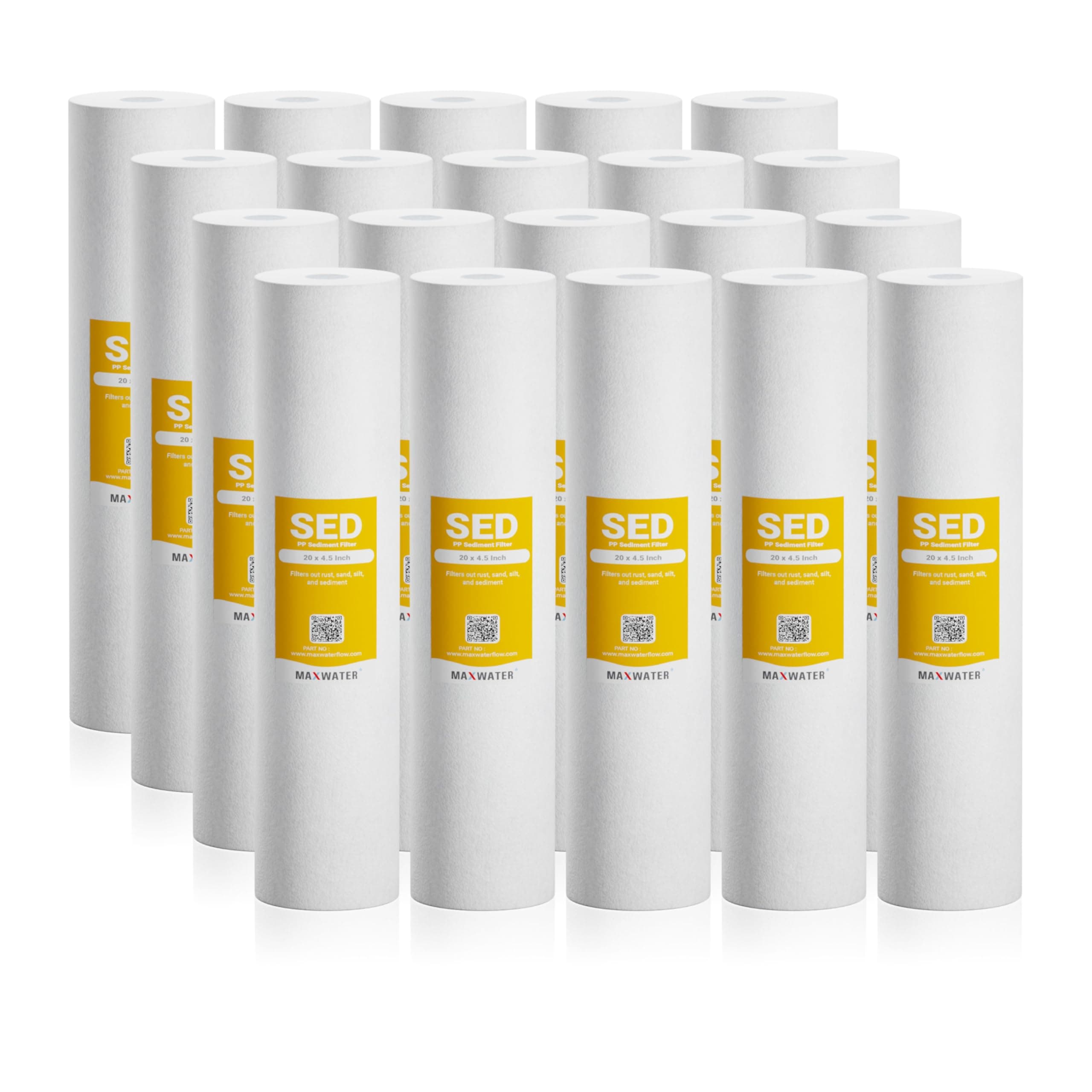 Max Water 5 Micron 20 x 4.5 Sediment Filter 20 inch Whole House BB Water Filtration System Replacement Cartridge Compatible with DGD-5005-20, FP25B, AP810-6, FPMB5-20, P5-20, 155358-43, SDC-45-2005
