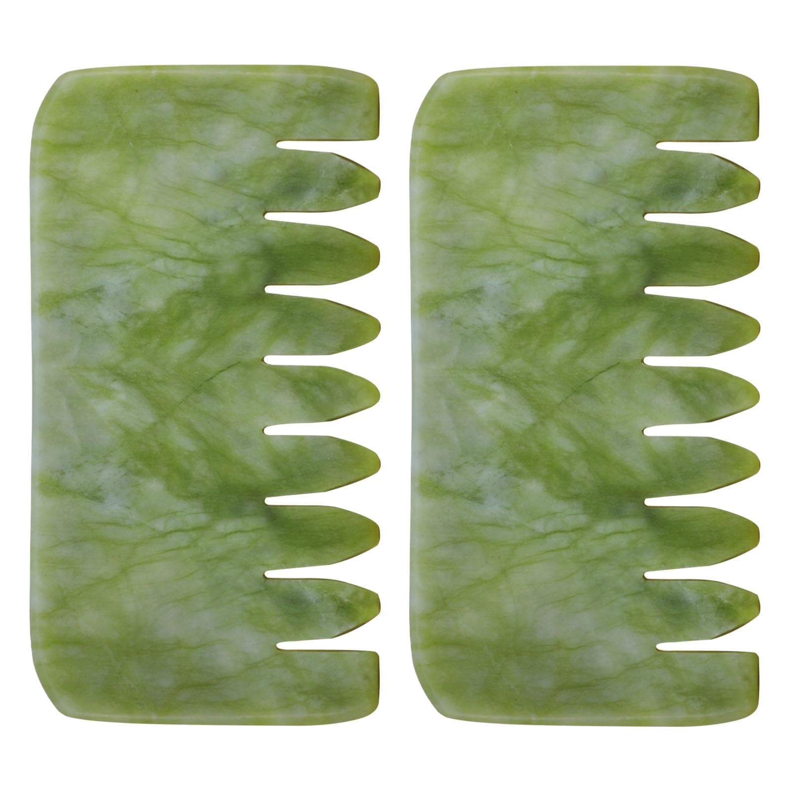 Jade Gua Sha Comb, 2pcs Green Jade Massage Comb Tool for Head Caring, Relax