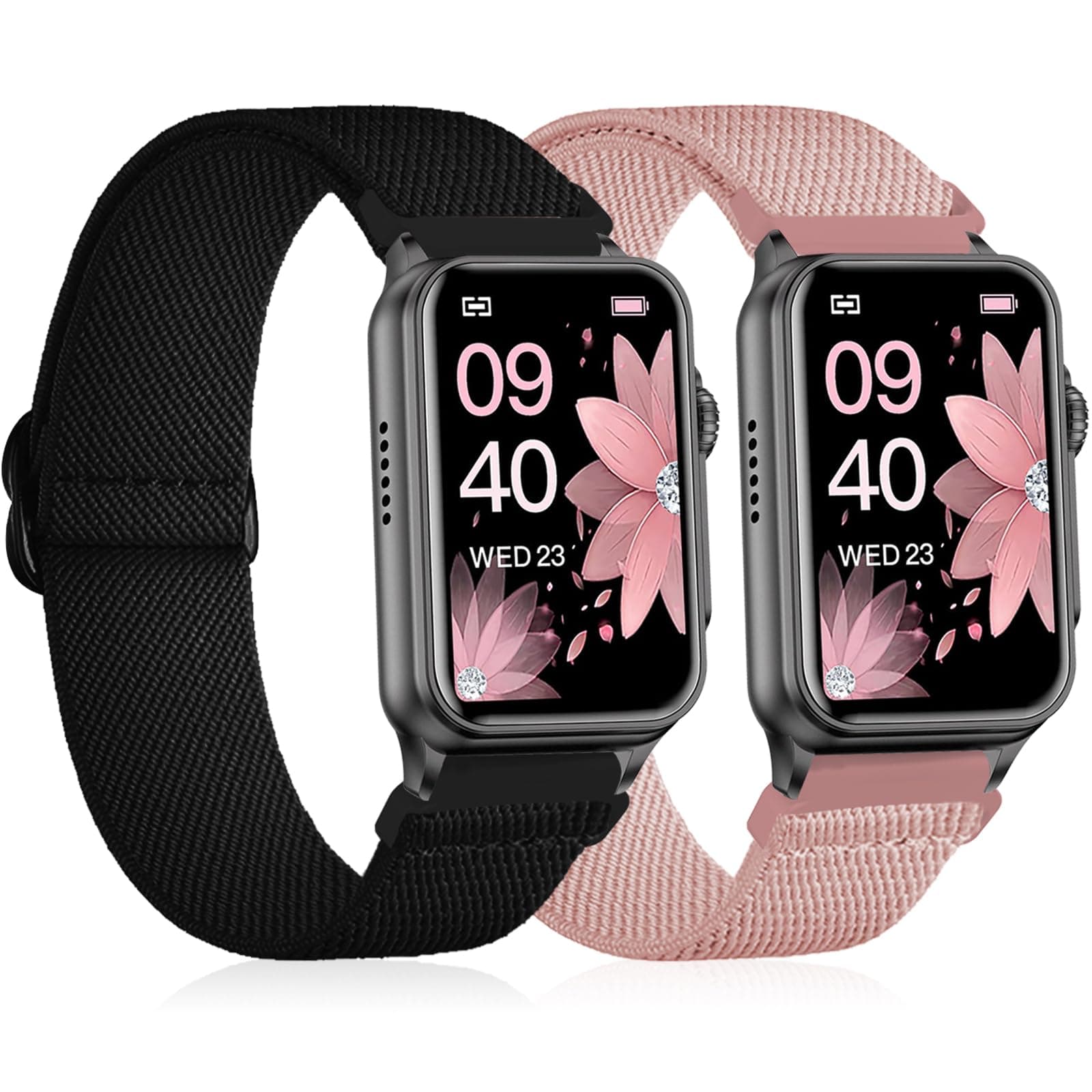 2 Pack Stretchy Nylon Solo Loop Compatible with FITVII Nexa 1.57 inch Smart Watch Women Men, Soft Nylon Elastic Straps Adjustable Sport Wristband for FITVII Nexa Fitness Tracker Watch