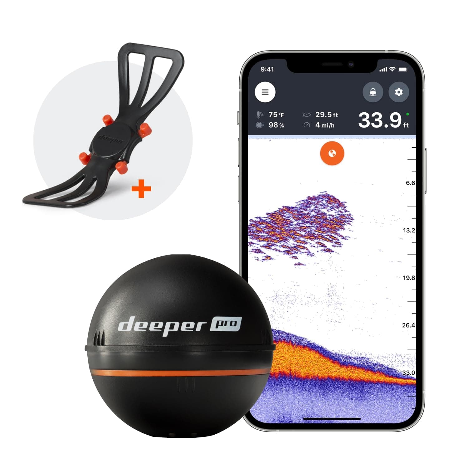 Deeper PRO Smart Sonar Fish Finder Bundle – Castable Wi-Fi Fish Finder with Smartphone Mount for Fishing Rod | Portable Depth Finder for Bank, Boat, Kayak, Ice Fishing | GPS Mapping & App Compatible