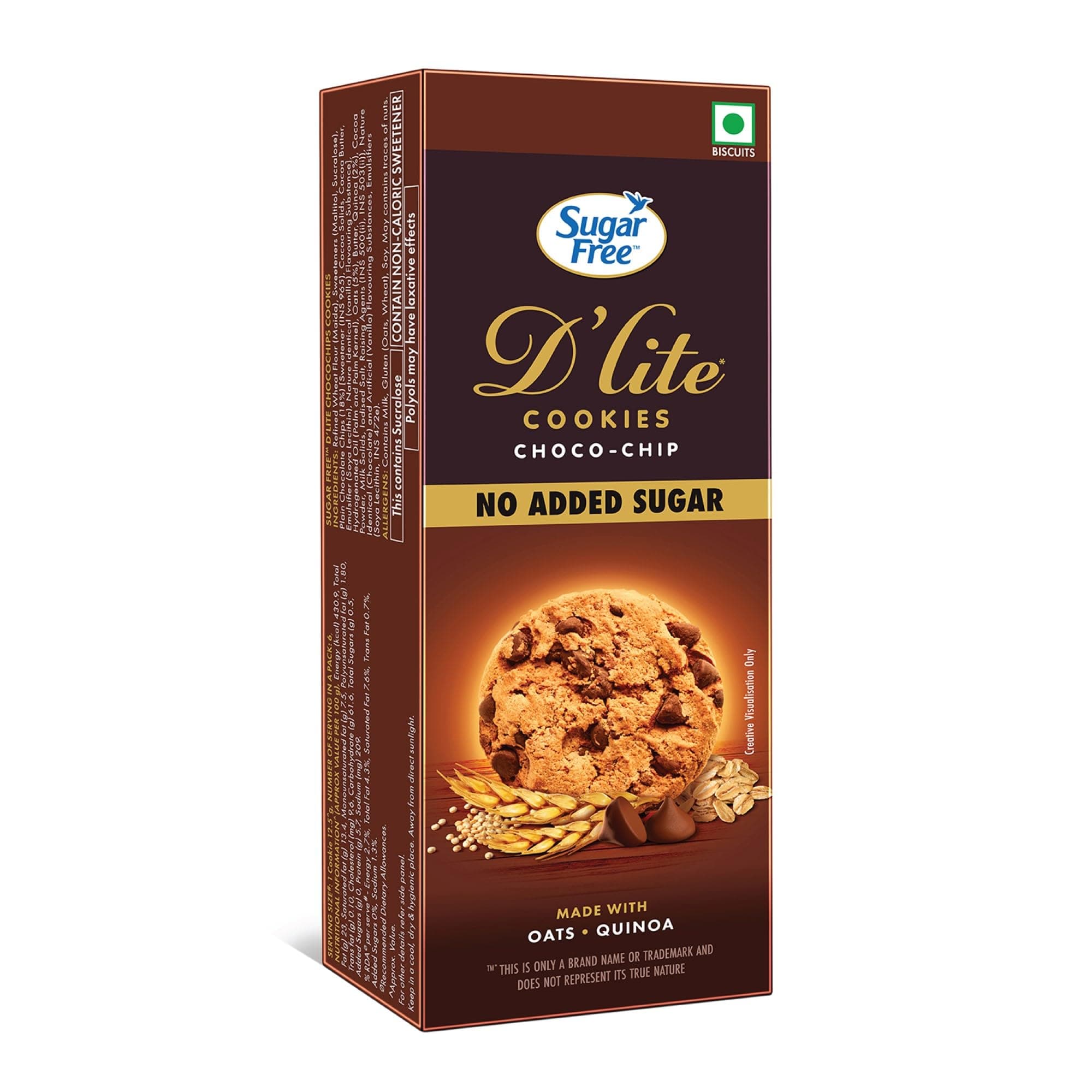 Sugar Free D’Lite Choco Chip Cookies | Zero Added Sugar | Made with Oats & Quinoa75g