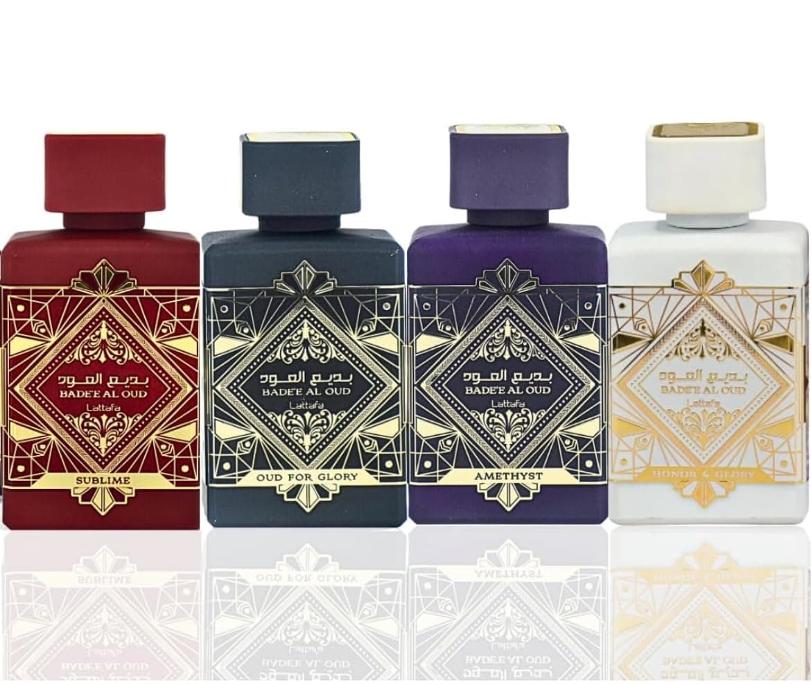 Bade'e Al Oud for Unisex 4 Piece Eau de Parfum Gift Set (Oud for Glory + Sublime + Amethyst + Honor & Glory) 3.4 Ounce/100 ml each