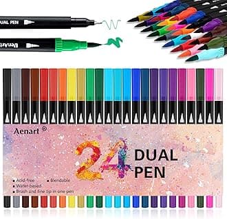 Aen Art Dual Brush Markers for Adult Coloring Books, 24 Colored Fine Point Marker Pen for Note taking Planner Hand Lettering Calligraphy Drawing Journaling